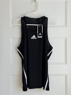adidas Black Performance Tank with White Stripe Accents
